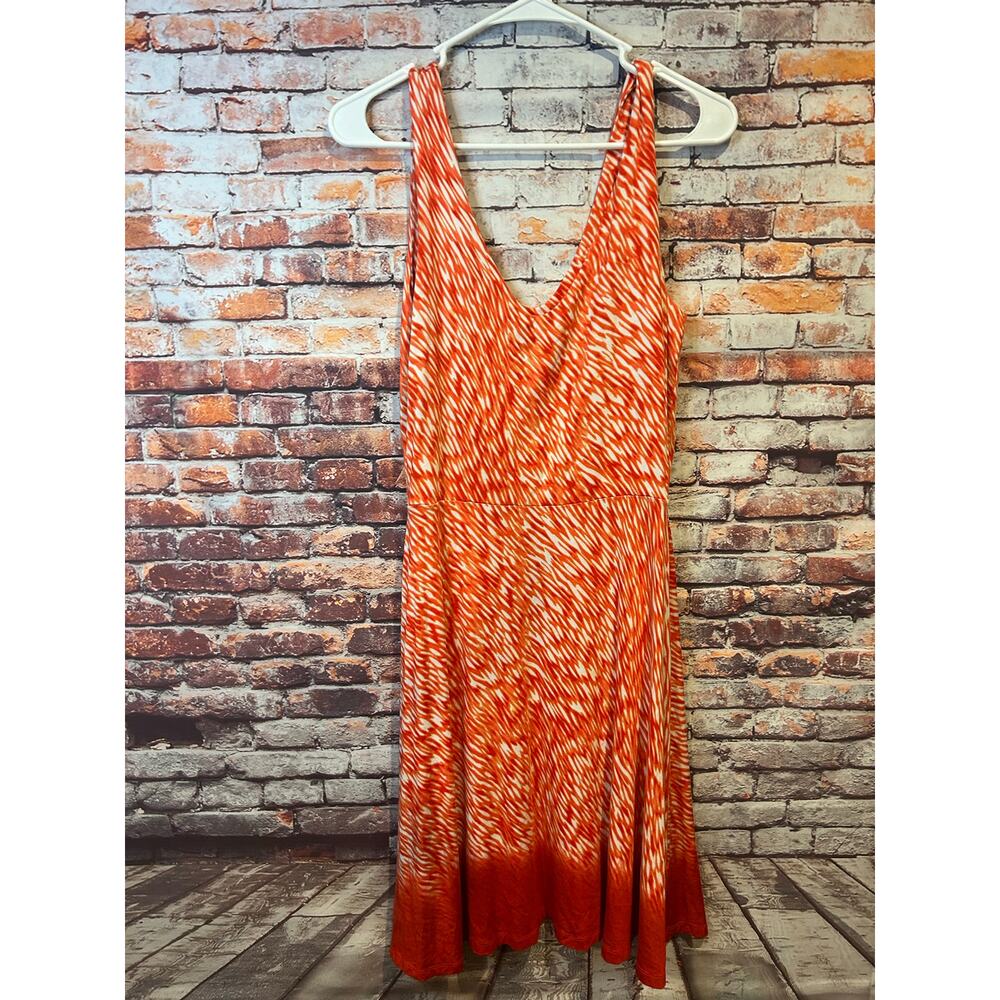 Athleta Orange Starfish Reef Print Dress stretchy knit fit and flare women small